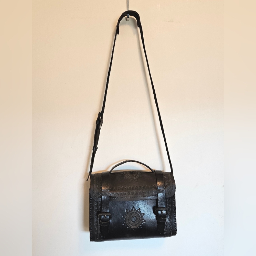 RARE Vintage Black Leather Crossbody Bag
